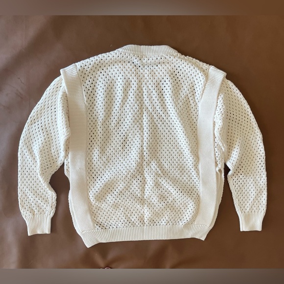 NWOT VARLEY Arabella Knit Mesh Crewneck Sweater in White/Cream - Picture 7 of 7